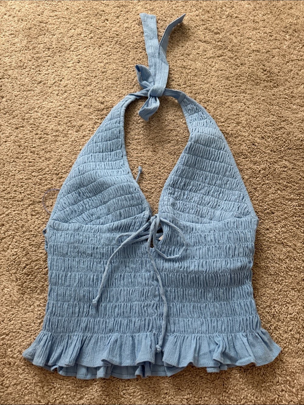 Light Blue Smocked Halter tank top